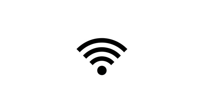Simple black wifi signal icon representing wireless internet connectivity, network strength, digital communication, and hotspot technology isolated on a clean white background