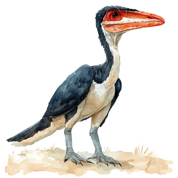 Troodon, charming watercolor clipart, isolated on a white background.