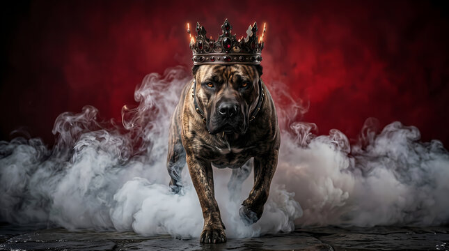 Alpha Male Perro de Presa Canario with Ruby Jewel Crown Walking Through Fog