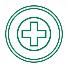 Obraz premium Green medical cross symbol in circular badge design isolated on white background