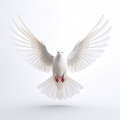 Fototapeta premium white dove flying with wings spread in soft light symbolizing peace and freedom