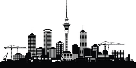 City Skyline Illustration with Construction Cranes and Tower for Urban Design and Architecture Projects © Bappi