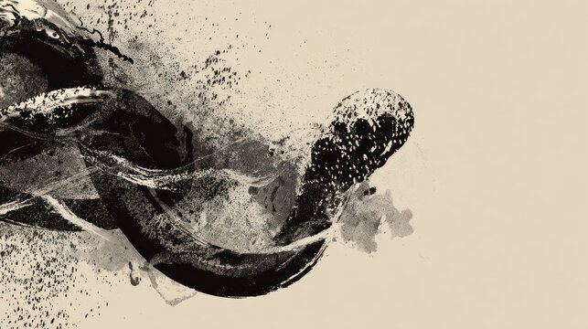 Abstract ink design with dark colors and dynamic forms
