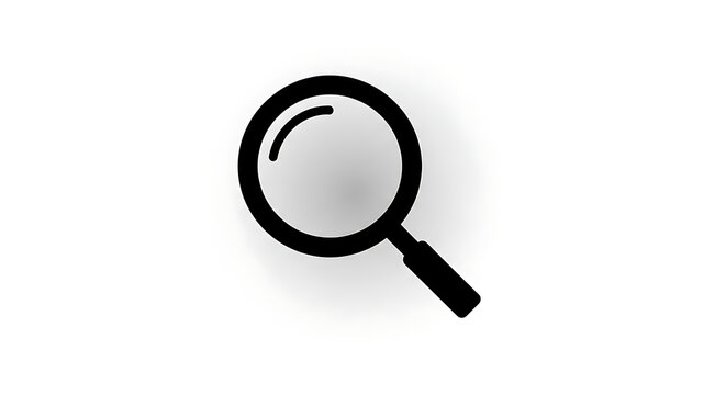 Magnifying glass icon symbol for search and discovery with a soft drop shadow on a white background for user interface navigation data exploration and investigative research visualization