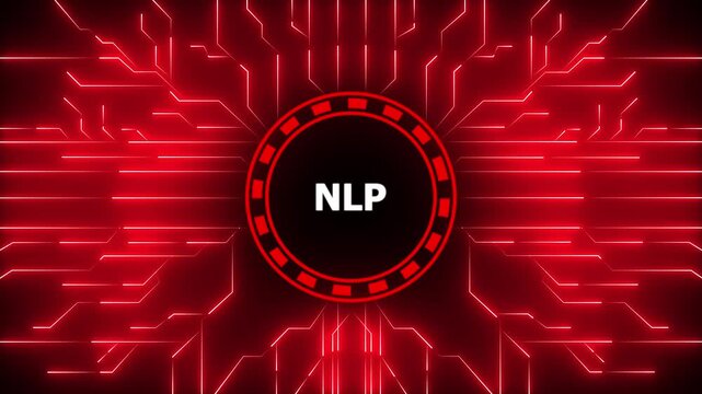 Neon red nlp technology with futuristic circuitry digital artificial intelligence concept, 4k animation motion video.