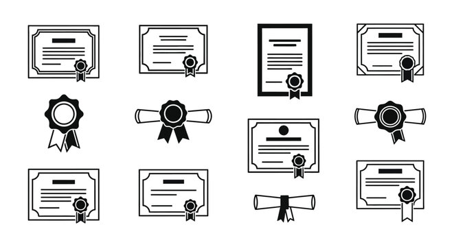 Collection of certificate and award designs in black silhouette