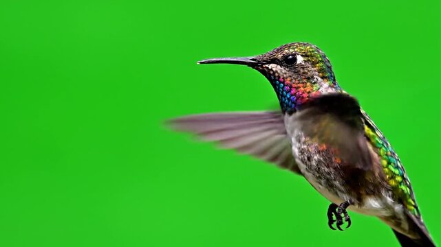 Hummingbird in Flight on Green Screen.