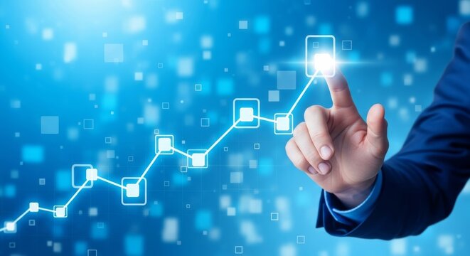 Businessman hand touching transparent holographic screen showing decision tree diagram and data graph for machine learning ai strategy planning and global business risk analysis concept