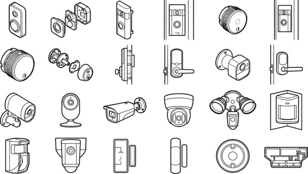 Modern technology brings forth an array of security system devices. Featuring various shapes and sizes. An illustrative look into modern home protection technology.
