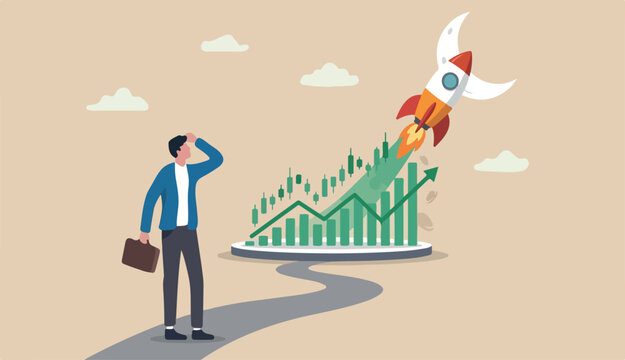 Trading stock crypto price rising we high moon, crypto currency value soaring sky rocket, make profit success investment how, rocket stock crypto currency graph flying high moon