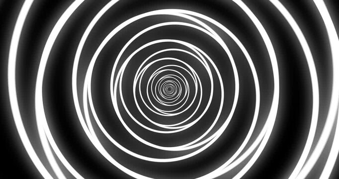 White Infinite Ring Tunnel Rotating with Unique Spiral Motion Black Horizontal Loop for Transition.