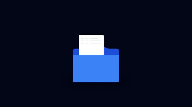 Blue Folder Icon Animation with Paper Documents.