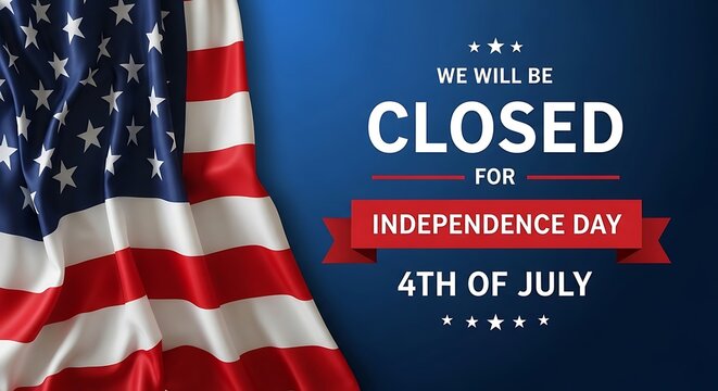 We will be closed for independence day 4th of july sign with american flag