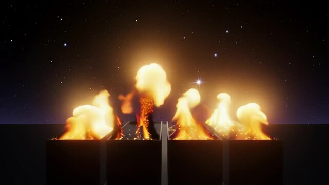 Abstract glowing platform ignites under starry night sky, digital art
