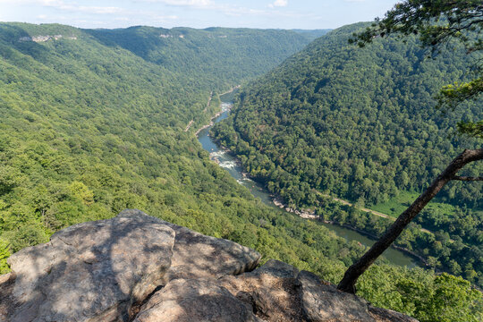 New River Gorge National Park and Preserve, West Virginia. View of New River Gorge from Endless Wall Trail and Diamond Point, Fern Creek Trailhead, Nuttall Trailhead.
