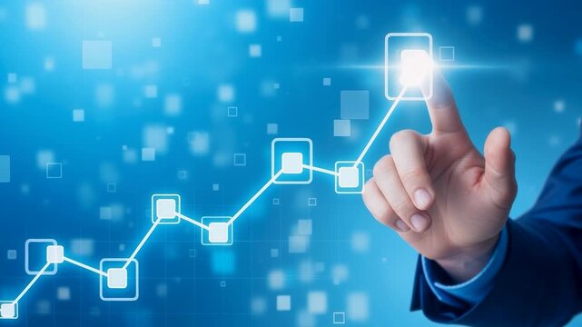 Business person touching hologram project complex decision tree diagram with feature selection model, enabling data-driven scenario analysis for marketing strategy and business growth