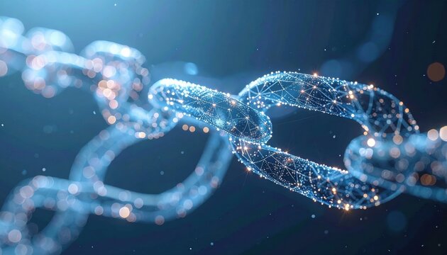 A luminous chain of microscopic photons in a state of quantum entanglement, representing the advanced digital architecture of future secure data transmission and connectivity.