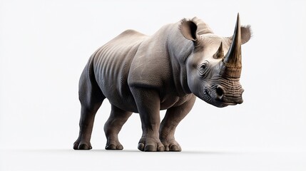 Fototapeta premium Majestic Rhinoceros Portrait A Study of Power and Texture on a Pure White Background.