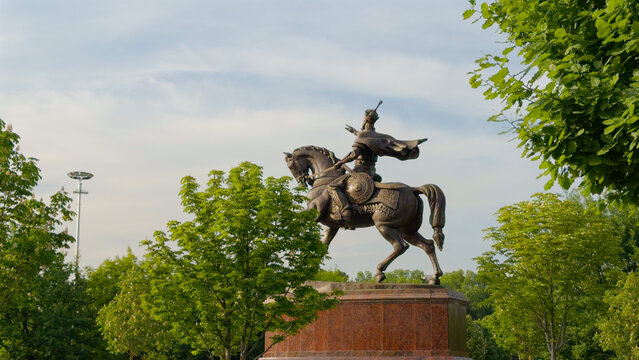 Amir Timur equestrian statue in Tashkent against clear sky