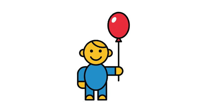Cartoon child with red balloon simple vector illustration