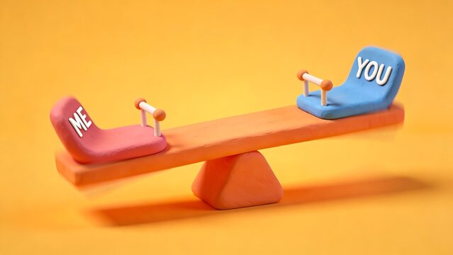 Clay animation: A clay seesaw with "I" on one side and "you" on the other. It gradually stabilizes and transforms into a bridge.