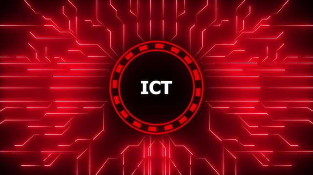 Abstract ict concept with glowing blue circuit board digital technology background, 4k animation motion graphics video.