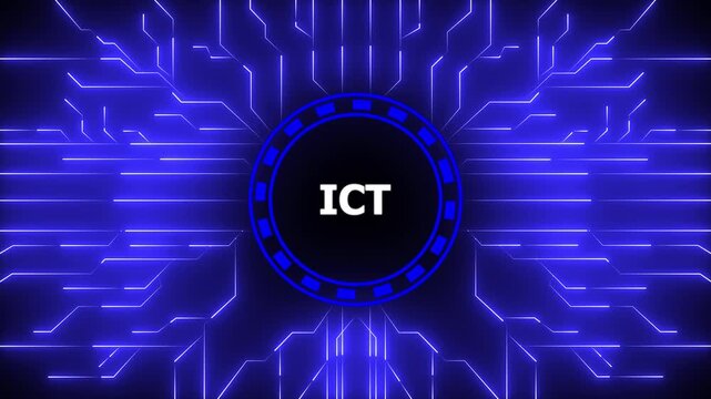 Abstract ict concept with glowing blue circuit board digital technology background, 4k animation motion graphics video.