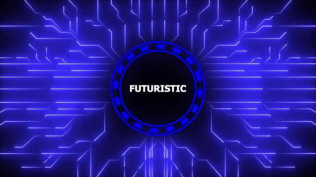 Digital futuristic circuit board animation with glowing futuristic text on dark blue background,4k animation motion graphics video.