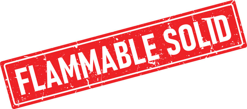 Grunge red rubber stamp impression stating FLAMMABLE SOLID in white text on white