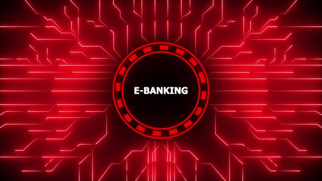 Futuristic e banking interface with glowing circuit board and digital background,4k animation motion graphics video.