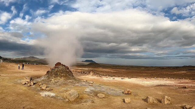 Smoking fumarole vent with geothermal steam at Hverir, Iceland