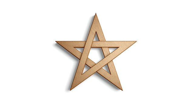 A wooden pentagram star symbol on a white background