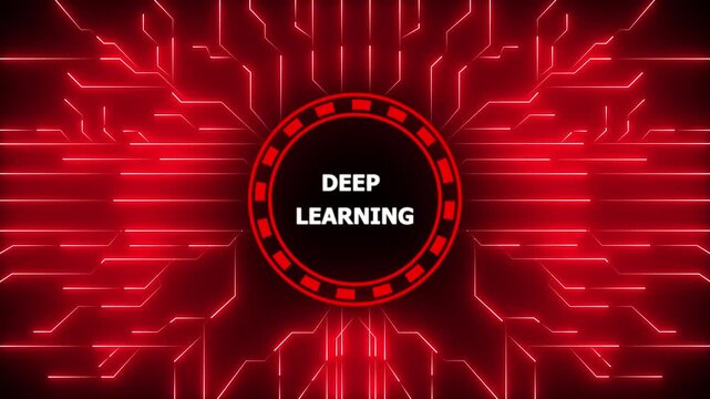 Animated digital futuristic deep learning concept with circuit board blue backdrop,4k animation motion graphics video.