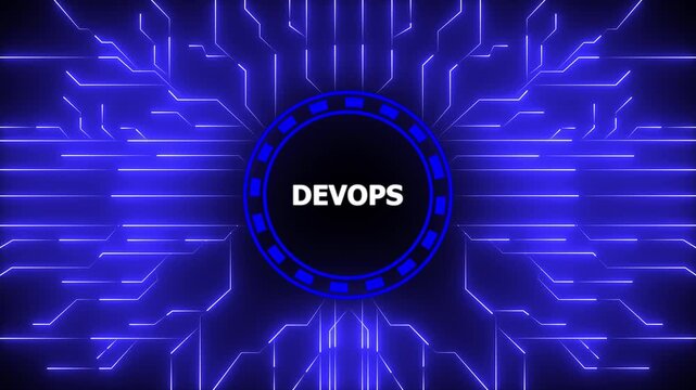 Futuristic digital devops concept featuring circuit board and technological connections, 4k animation motion graphics video.