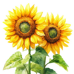 Obraz premium Sunflower Field, colorful watercolor painting with bold outlines, isolated on a white background.