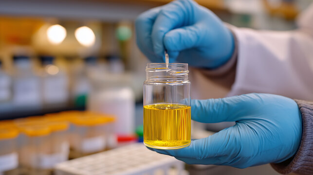 Laboratory researcher in nitrile gloves carefully extracting venom from a sedated timber rattlesnake over a sterile collection vial, overhead white light, biohazard labels visible