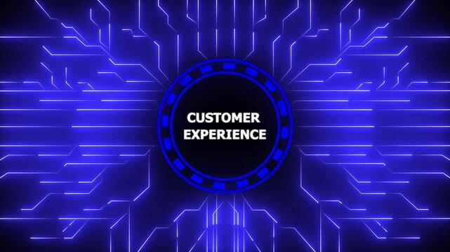 Customer experience concept with digital circuitry on a modern blue background,4k animation motion graphics video.