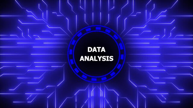 Glowing data analysis concept with futuristic circuitry and digital visualization display,4k animation motion graphics video.