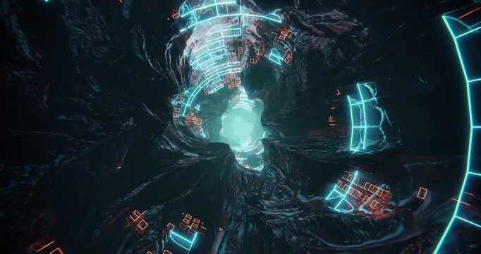 Dive into a glowing digital tunnel loop