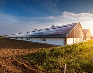 Obraz premium modern agricultural farm buildings with solar panels