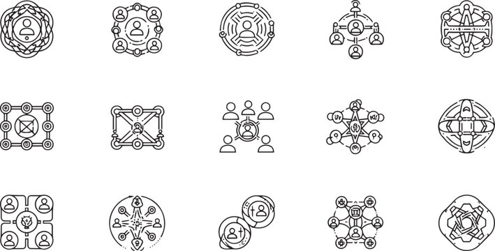 AI Education and Robot Learning Line Icon Set for Future Technology