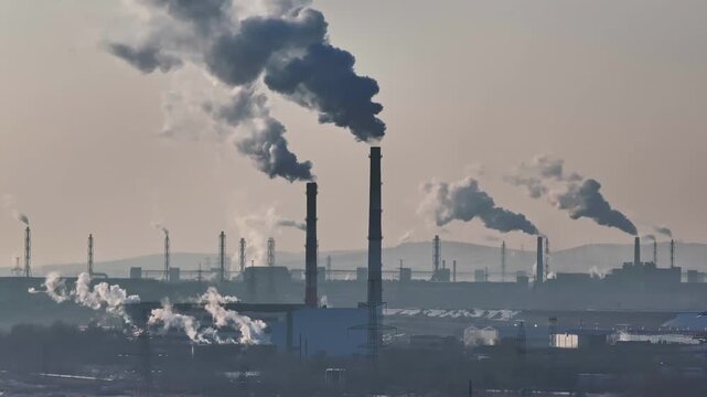 Industrial factory chimneys smoking and causing air pollution
