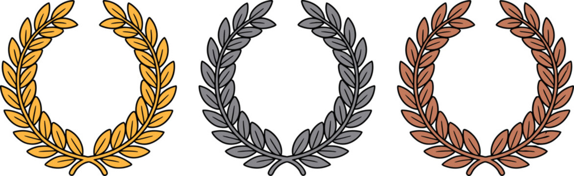 Gold silver bronze laurel wreaths award victory success achievement symbol Vector Design.