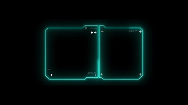 Dual hud interface frames arranged for universal screen overlays. Symmetrical layout panels designed for virtual technology displays. Technical head up display prepared for futuristic interface