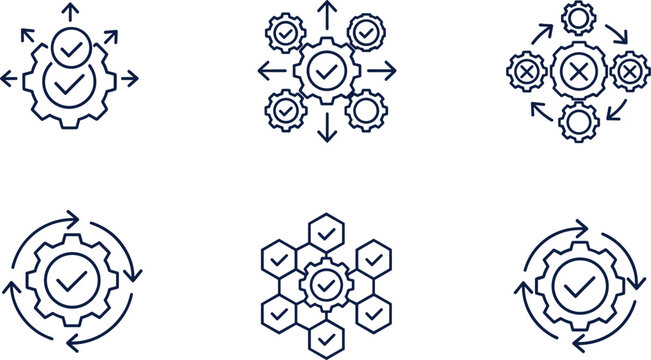 Business process optimization icon set workflow management automation system quality assurance symbols outline vector