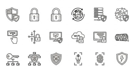 Cybersecurity icons collection digital security and data protection concepts. © samuel