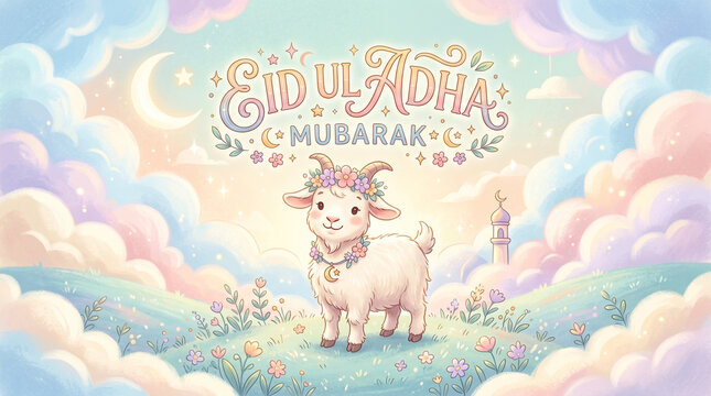 Cute Sheep Eid ul adha greetings, Eid ul adha mubarak greetings