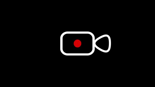 Red recording dot icon sign moving on black background