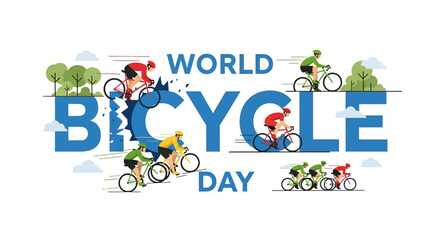 Fototapeta premium World Bicycle Day colorful illustration.