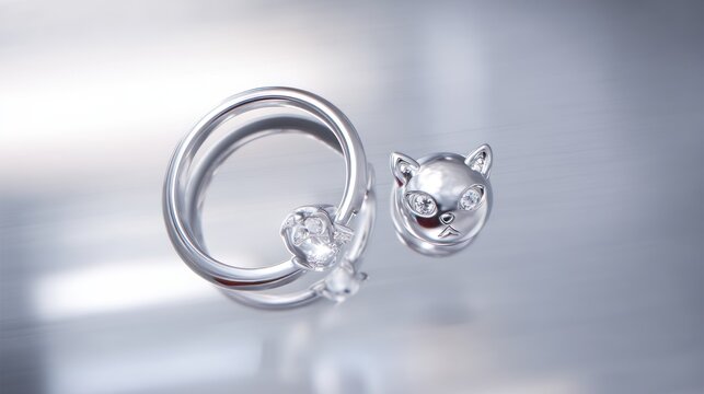 Elegant silver cat ring and pendant with reflective surface for design